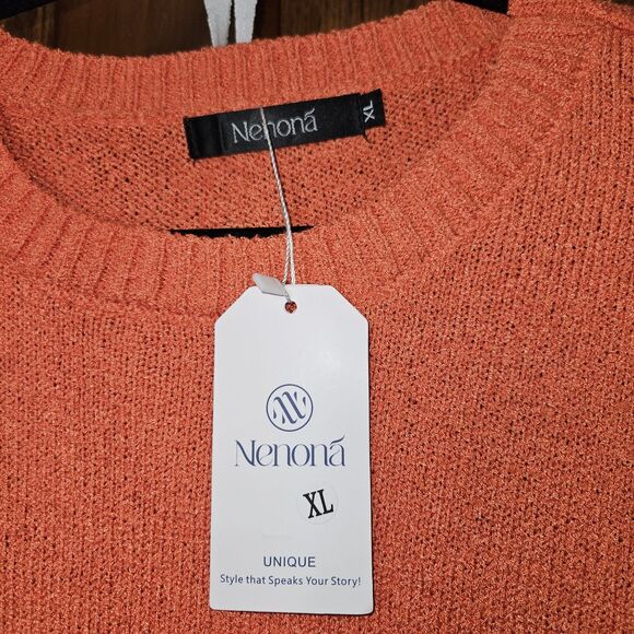 NENONA Women's XL Orange Two Piece Outfit Long Sleeve Tunic Sweater & Shorts - Picture 4 of 9